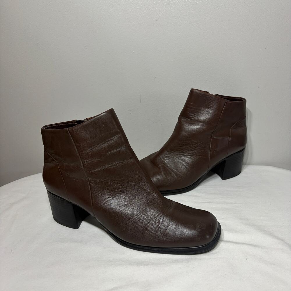 VTG Thom McCan Booties Ursula Brown Leather Ankle Zip Square Toe Chunky 11W